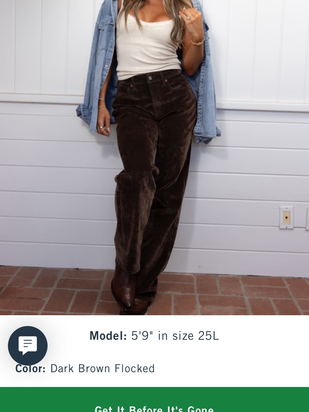 Abercrombie & Fitch High Rise 90s Relaxed Velvet Jean - Color Dark Brown Flocked